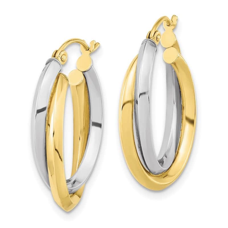 Curata 10k Two tone Gold 24x4.7mm Polished Double Oval Hoop Earrings