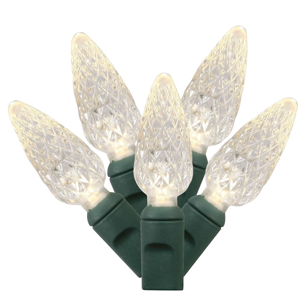 Vickerman 200 Warm White C6 LED Light on Green Wire, 100' Christmas Single Mold Light Strand