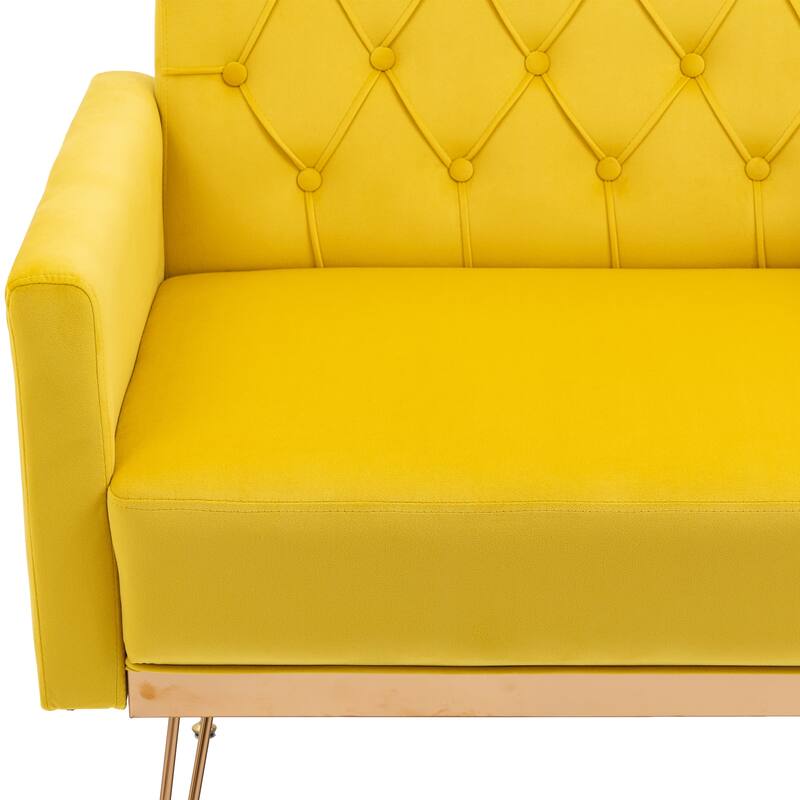 Velvet Upholstered Armchair Single Sofa Modern Tufted Reading Chairs Gold Metal Leg Wingback Chairs for Living Room Bedroom