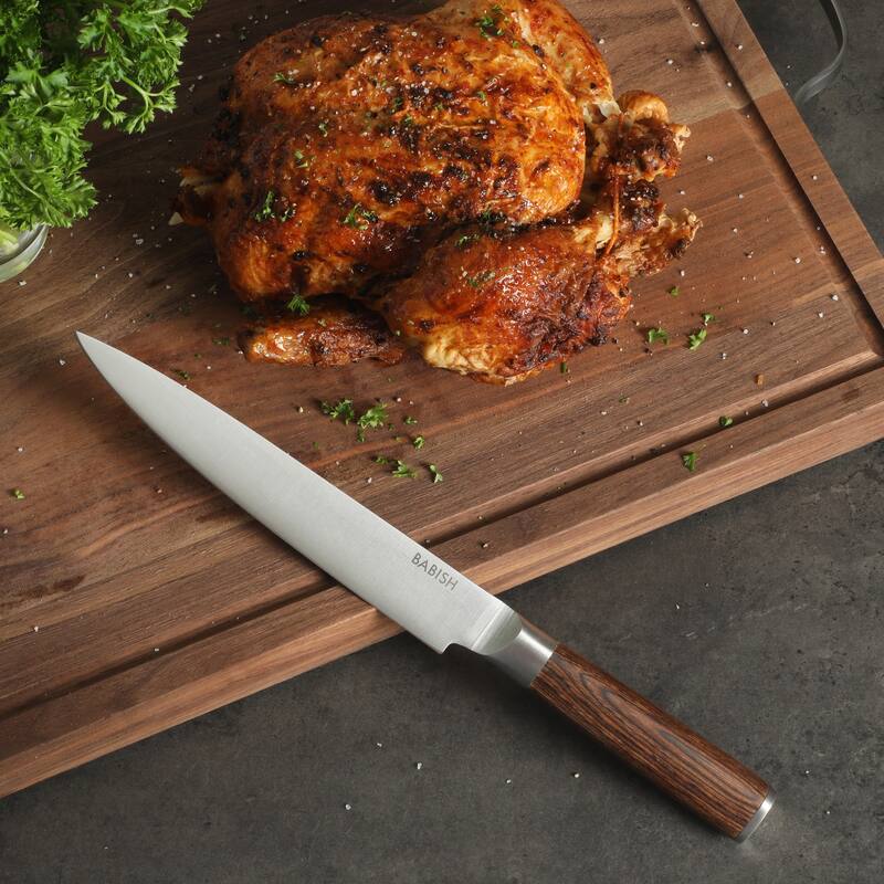 Babish High Carbon 1.4116 German Steel Full Tang 8-Inch Carving Knife - for Carving Meat, Turkey, Roast & BBQ