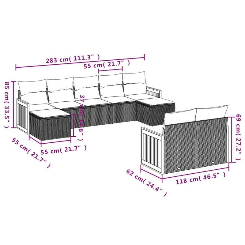 vidaXL Patio Sofa Set with Cushions Outdoor Conversation Furniture Poly Rattan
