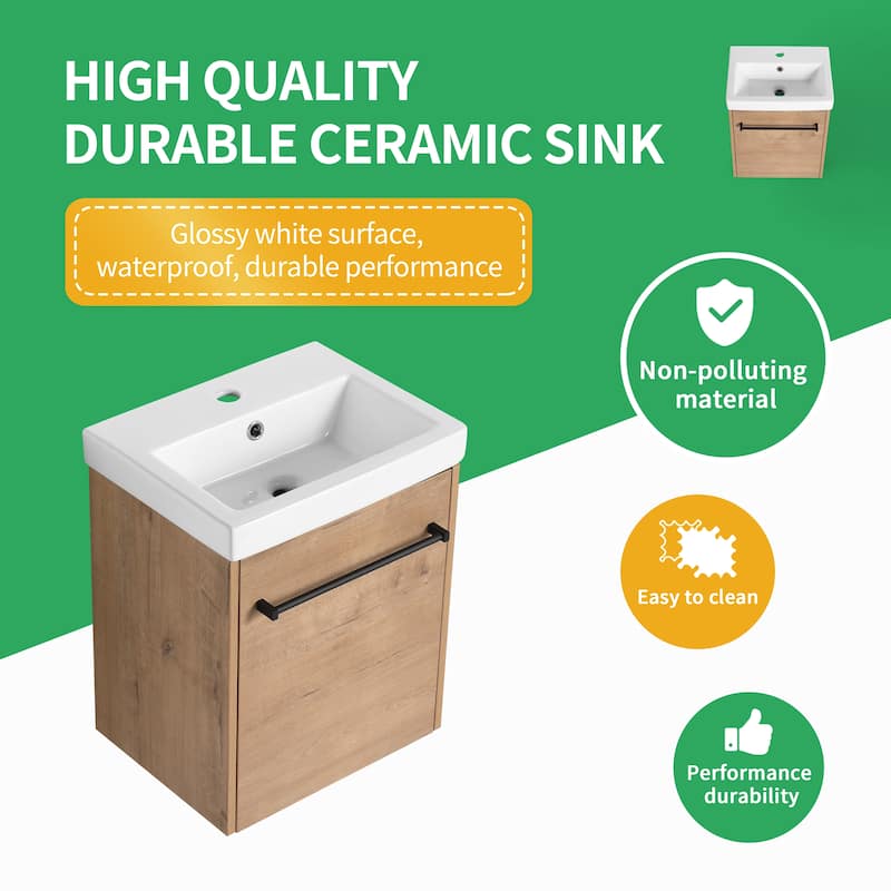 BNK 16/18 Inch Single Sink Bathroom Vanity with Soft Close Door