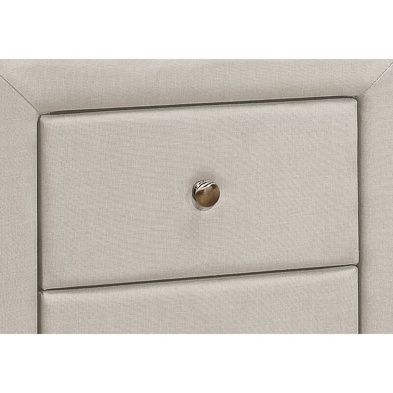 Upholstered Beige Linen Nightstand with Storage Drawers