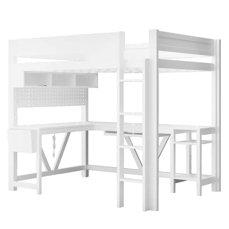 Full Size Gaming Loft Bed with LED Lighting, Built-in Desk, Storage & Charging Ports by Harper&Bright Designs