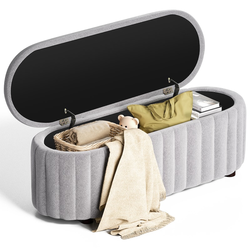 46.1" Upholstered Storage Ottoman Bench with Safety Hinge for Bedroom, Living Room, Entryway