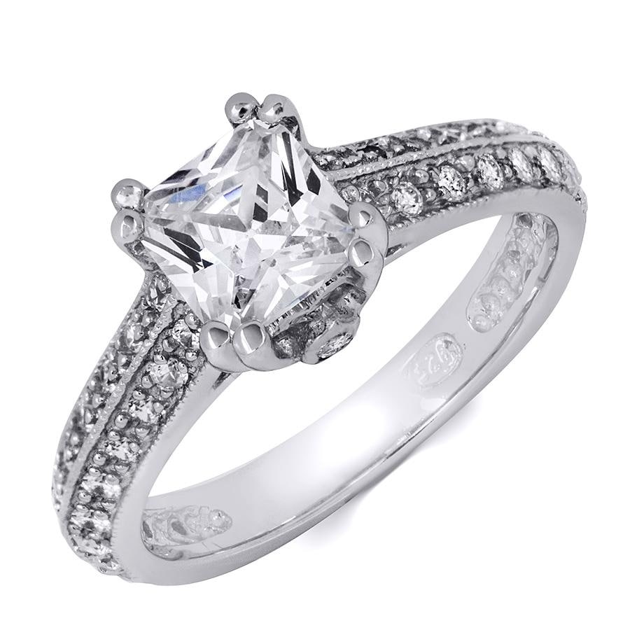 MayaMila Sterling Silver Princess Cut 1.5 CT White Cubic Zirconia Bridal Ring