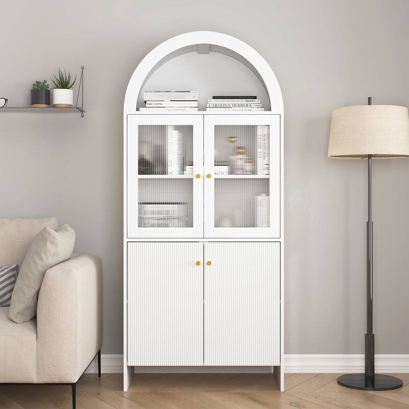 Anmytek Lighted Display Cabinet Pantry Storage with LED Dome Top Modern Home Decor