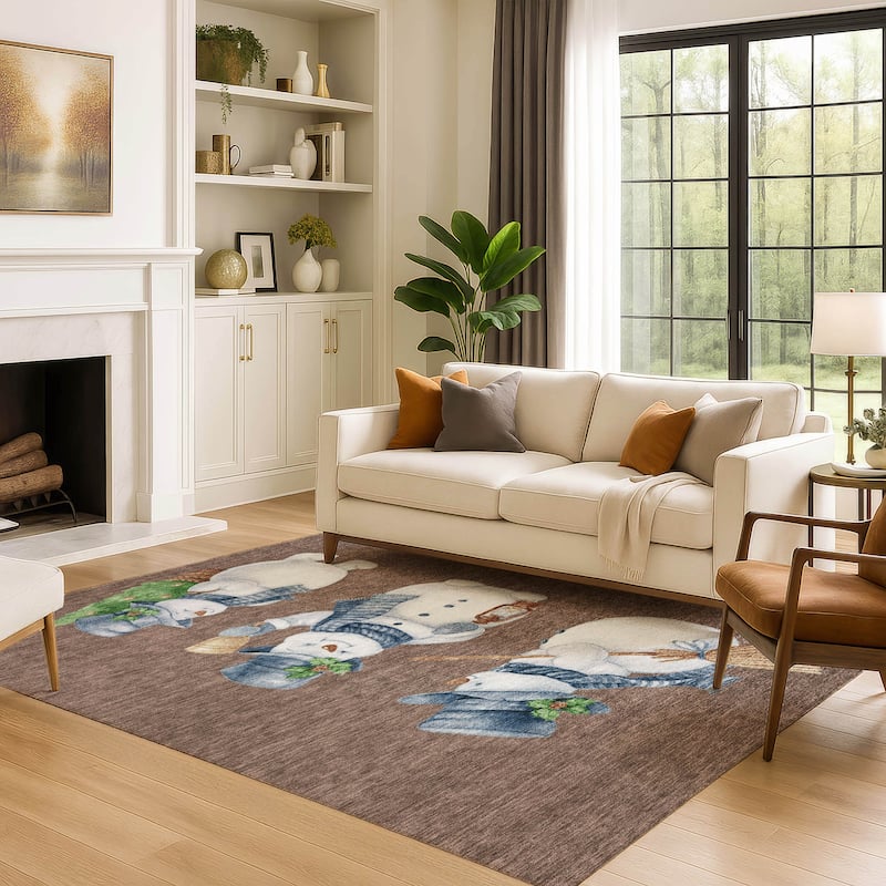Premium Washable Super Soft Winter Holiday Snowman Mayfield Rug