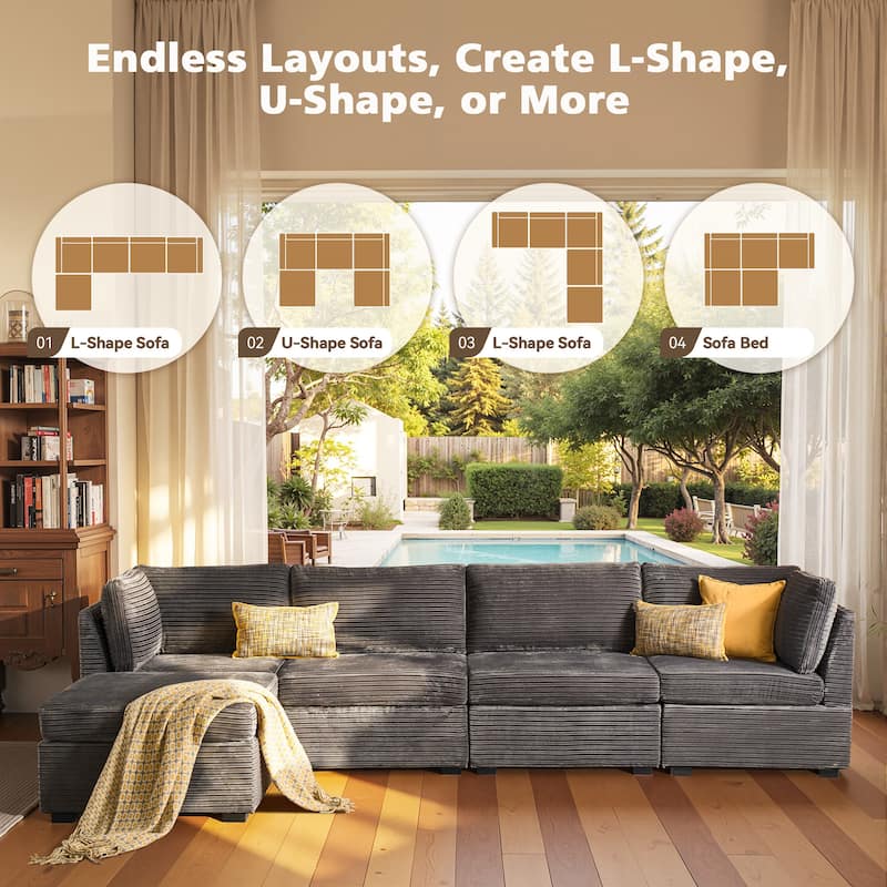 HOOOWOOO Modular Upholstery Fabric Sofa Couch with Ottoman