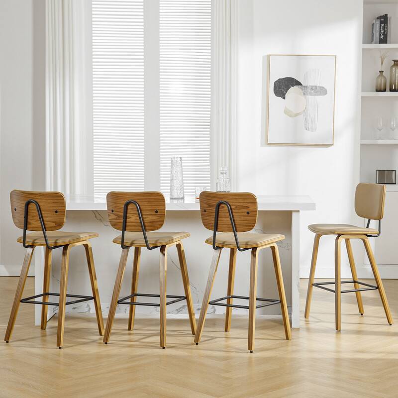 26" Wood Counter Height Bar Stools Set of 2 - 37.6"H x 19.5"W x 18.7"D