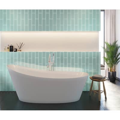 Apollo Tile 12 Pack 4-in x 16-in Cadet Blue Rectangular Subway Glossy Finished Glass Mosaic Wall Tile (5.33 sq ft/case)