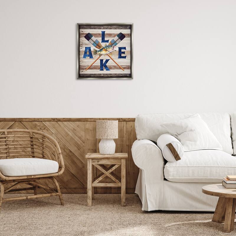 Stupell Rustic Lake Boat Oars Framed Floater Canvas Wall Art Design By Nicole DeCamp