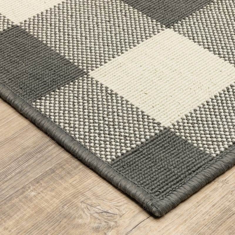 Vista Home Malta Gingham Check Indoor/Outdoor Area Rug - 2'3" x 7'6" Runner - Grey