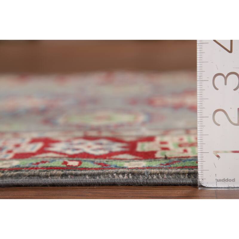 Gray Geometric Kazak Runner Rug Handmade Wool Carpet - 2'9" x 9'7"