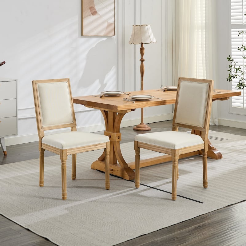 French Decor Chairs Set of 2, Louis Dining Chairs with Square Backrest and Exquisitely Carved Solid Wood Frame