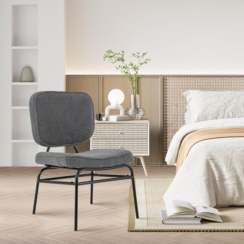 Modern Armless Accent Chair Sherpa Reading Chair w/ Metal Frame