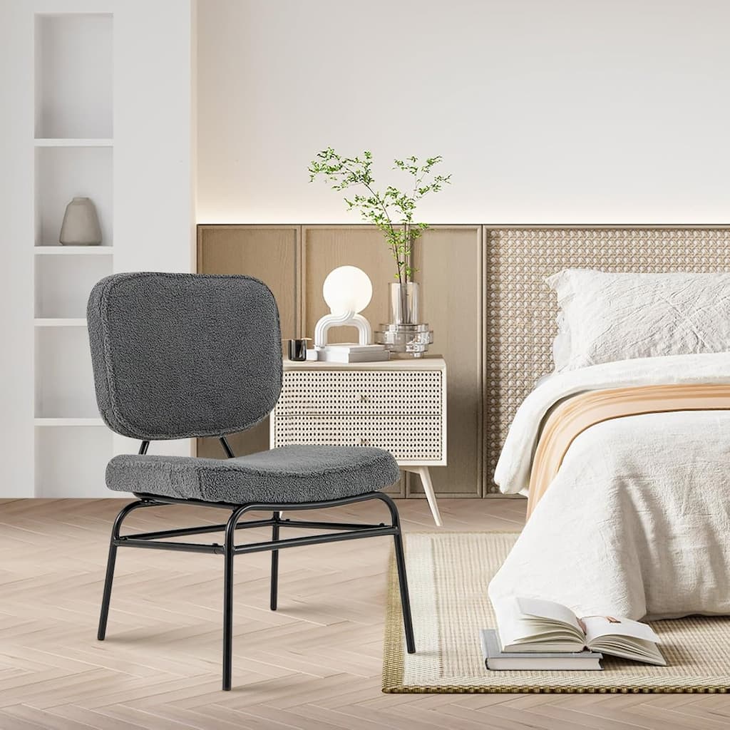 Modern Armless Accent Chair Sherpa Reading Chair w/ Metal Frame
