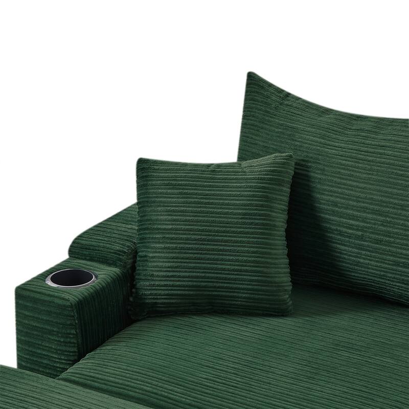 Corduroy armchair with footrest, USB charging and storage space, 250 lbs weight capacity