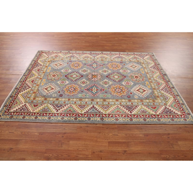 Traditional Grey Kazak Area Rug Handmade Wool Carpet - 5'1" x 6'11"