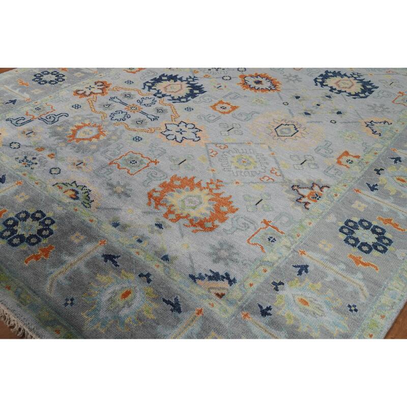 All-Over Gray Oushak Indian Area Rug Handmade Wool Carpet - 8'0" x 9'9"