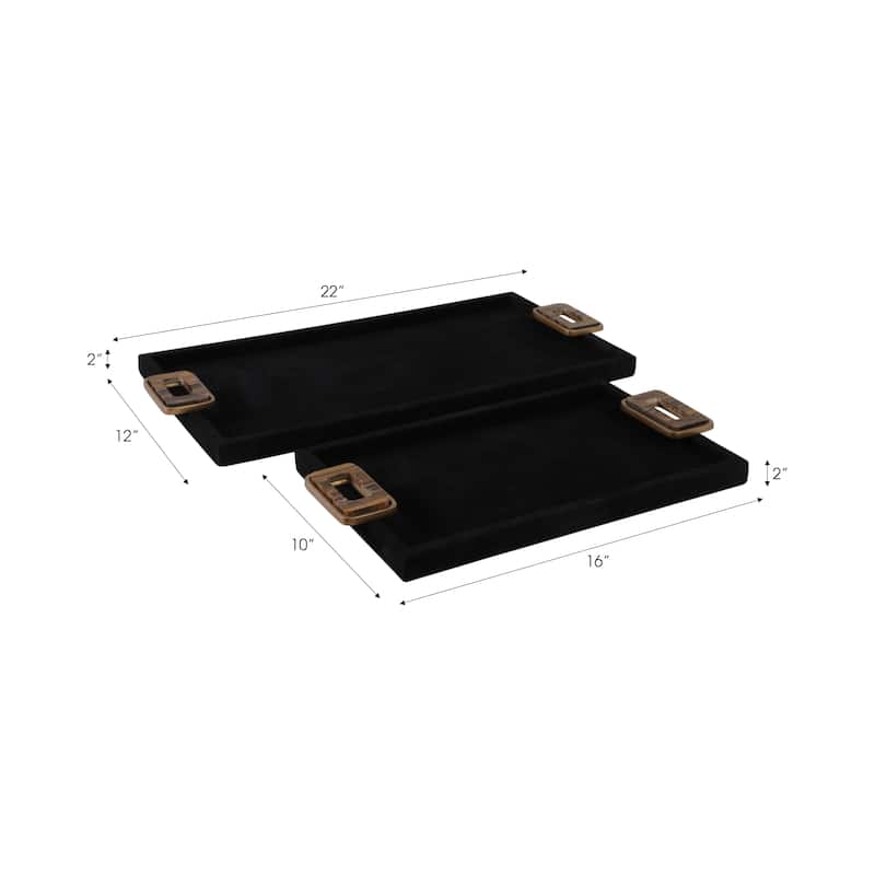 Metal Decorative Trays with Wood Handles (Set of 2) - 16/22" Black - 22" x 12" x 1"