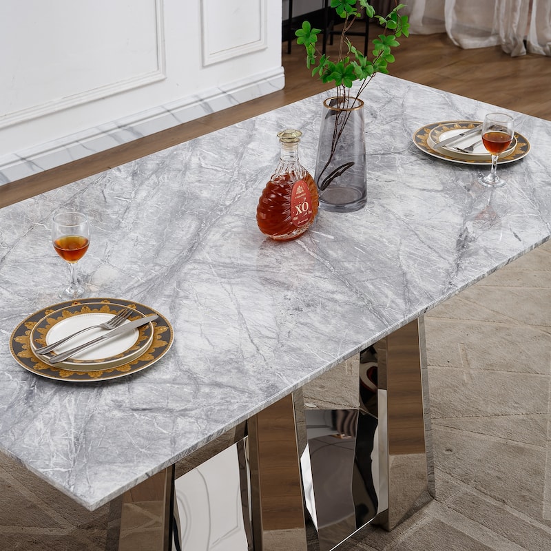 GDFStudio - Rose Series 70'' Rectangle Faux Marble Dining Table 6 People with Modern Large Size