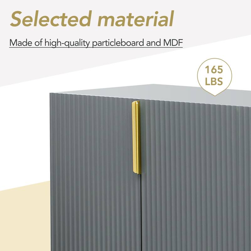 Stylish Sideboard Buffet Cabinet with Wavy Stripe Design, Gold Metal Legs, Ample Storage Space for Hallway, Living Room