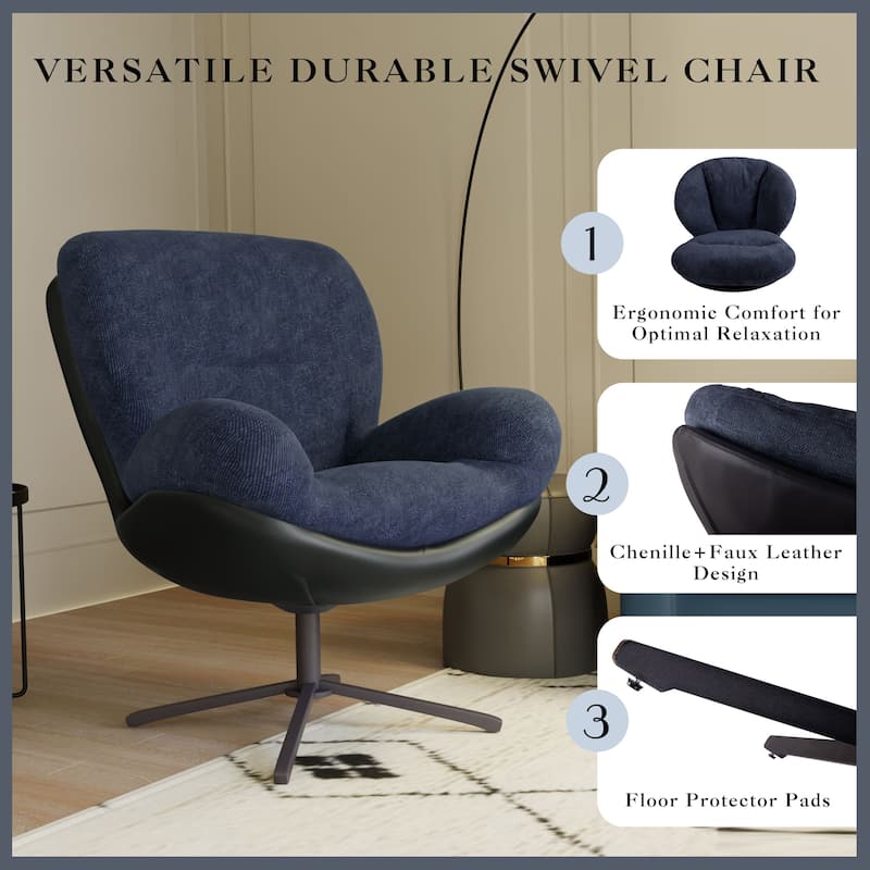 Black+Navy Blue 32.25" Chenille Swivel Lounge Chair