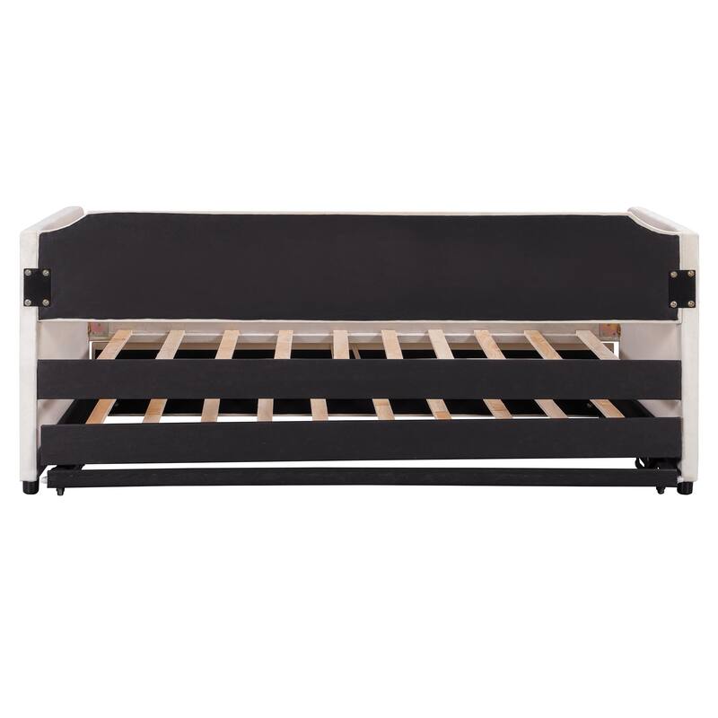Extendable 2-in-1 Daybed Frame, Space-Saving Twin to King Design,Twin Size Velvet Upholstered Daybed with Pop Up Trundle