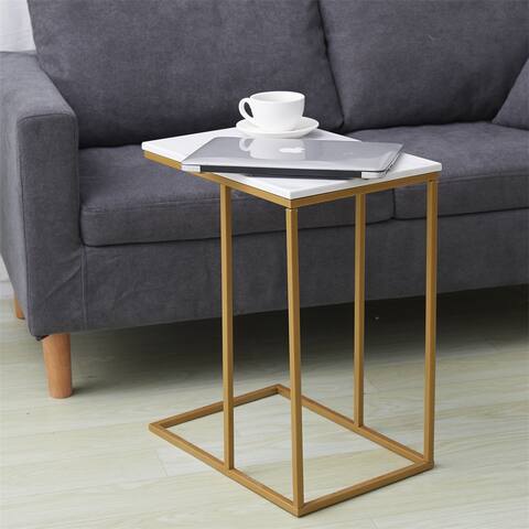 C Shape Table Side Over Bed Tray Marble Snack End Table