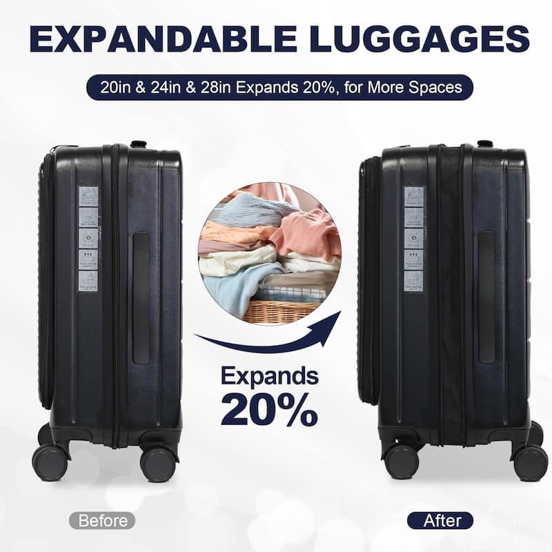 3 Piece High Quality Front Opening Luggage Sets, ABS+PC Hardshell Suitcase with TSA Lock and Telescopic Handle, for Travel