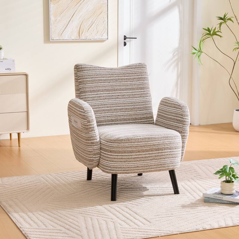Modern style armchair with sanded fabric, Side storage pocket, Solid wood legs, Comfortable reading chair for living room