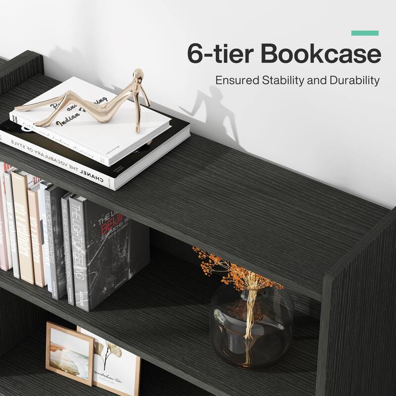 Modern 6 Tier Tall Bookcase with Storage Shelves