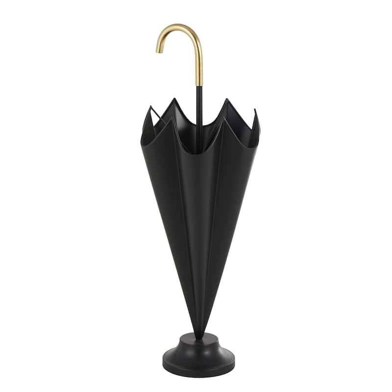 Metal Umbrella Stand with Gold Handle and Ball Details - Black - Roche River Decor