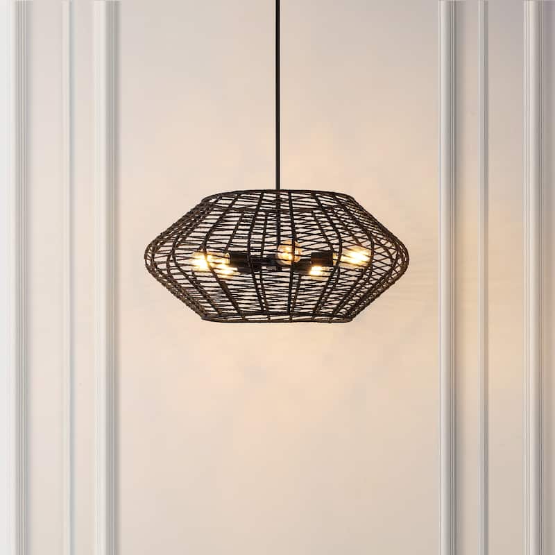 SAFAVIEH Lighting Santoshi 5 Light 28" Pendant - 28" x 28" x 20-50" - withD/H - Black - 28Wx28Dx50H