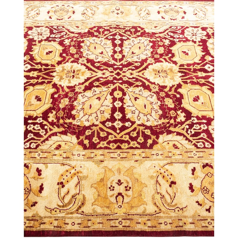Overton Hand Knotted Wool Contemporary Oriental Red Area Rug - 5' x 8'