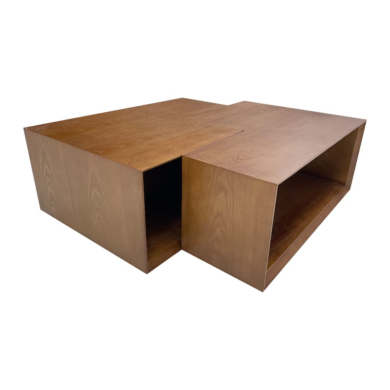 53.14" Mid Century Wood Coffee Table, Set of 2, Brown