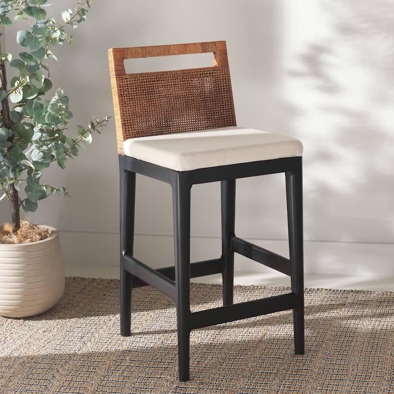 SAFAVIEH Home Darin Counter Stool - 16"W x 20"D x 36"H - Brown/White/Black