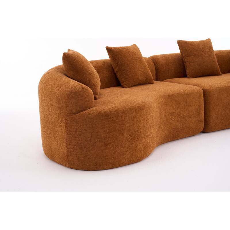 Modular Curved Sectional Sofa, Full Compression 4-Seater Foam Couch, Chenille Boneless Cloud Sofa for Living Room, Bedroom