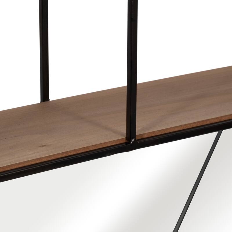 Metal 24" Hexagon Wall Shelf with Mirror, Brown 23.6"H - 26.8" x 5.9" x 23.6" - 27" x 6" x 24"