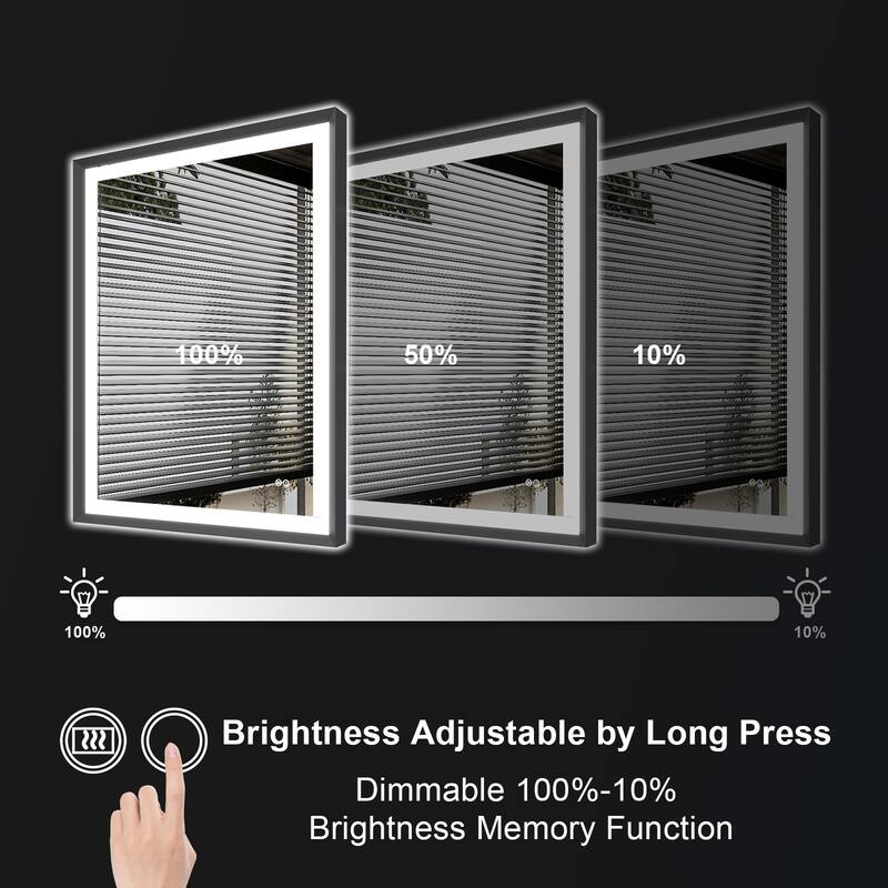 Wall Mounted Back Light Bathroom Framed LED Mirror Anti- Fog With Dimmable Light Touch Sensor And Memory Function