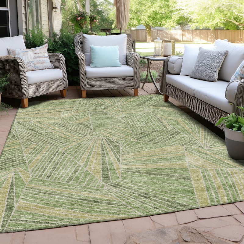 Machine Washable Indoor/ Outdoor Chantille Modern Mosaic Rug - Green - 10' x 14'