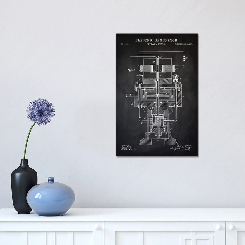 iCanvas "Tesla Electric Generator, Black" by PatentPrintStore Canvas Print
