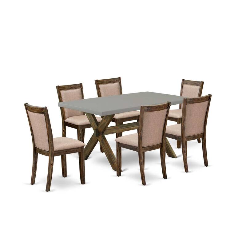 HomeStock 7-Piece Distressed Jacobean Finish Solid Wood Top Dining Table with 6-Chairs
