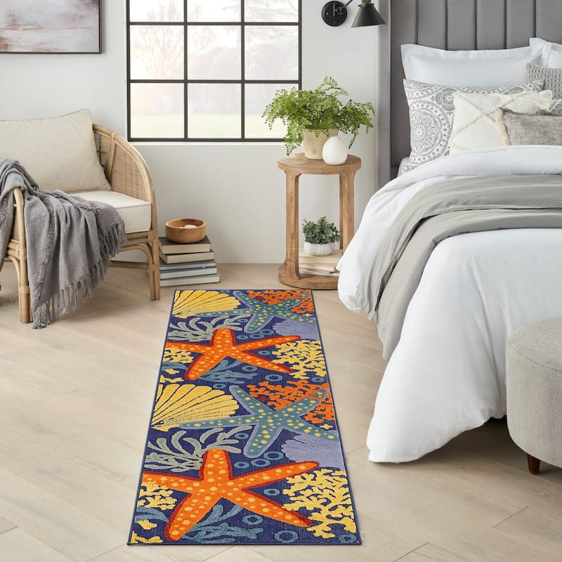 Nourison Aloha Coastal Starfish Indoor/Outdoor Area Rug - 2' x 6' - Blue/Orange/Navy