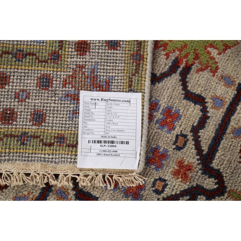Lilian Oriental Area Rug Hand-Knotted Wool Carpet - 4'0"x 5'11"