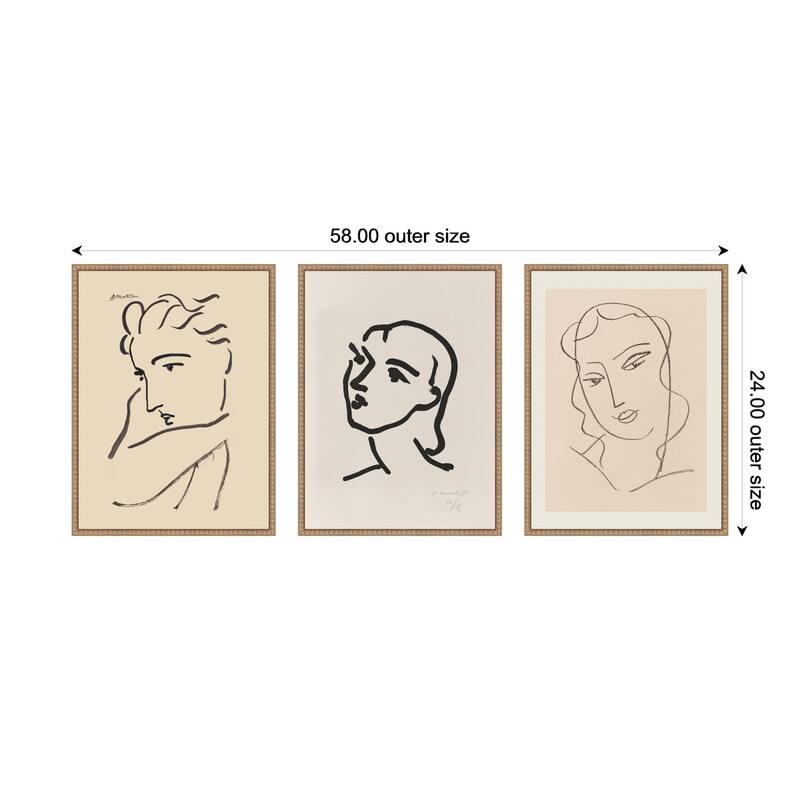 Kate and Laurel Profil de Femme Henri Matisse 3 Piece Framed Canvas Wall Art Set by Nostalgia Prints