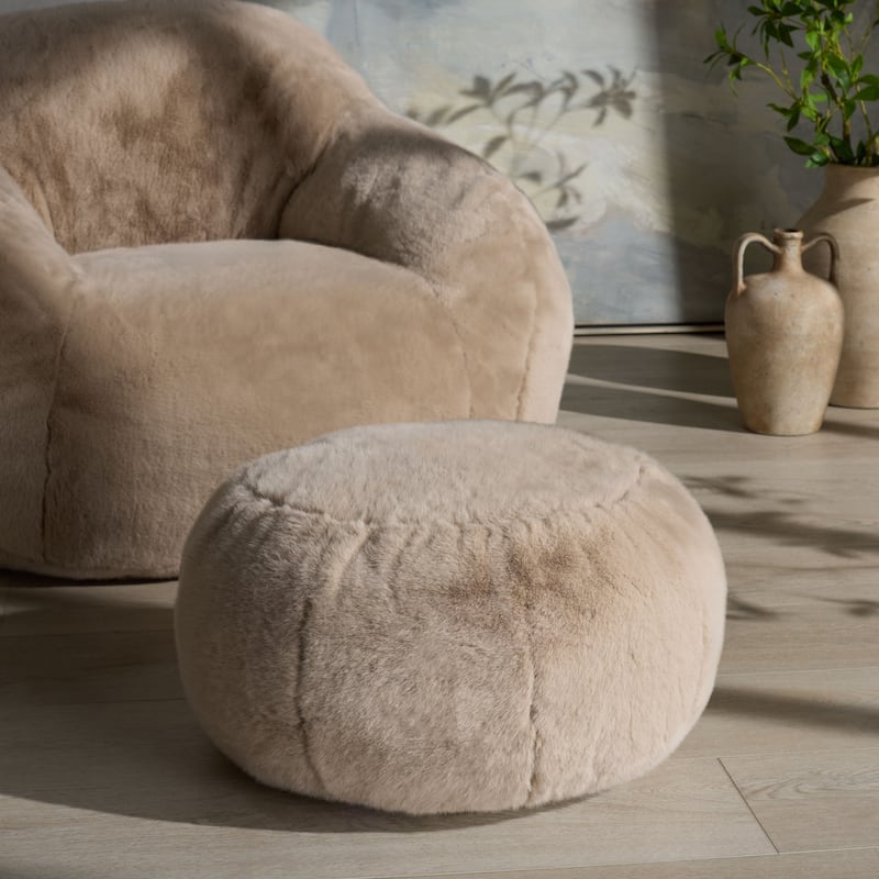 SAFAVIEH Couture Gracelina Round Pouf - Light Brown