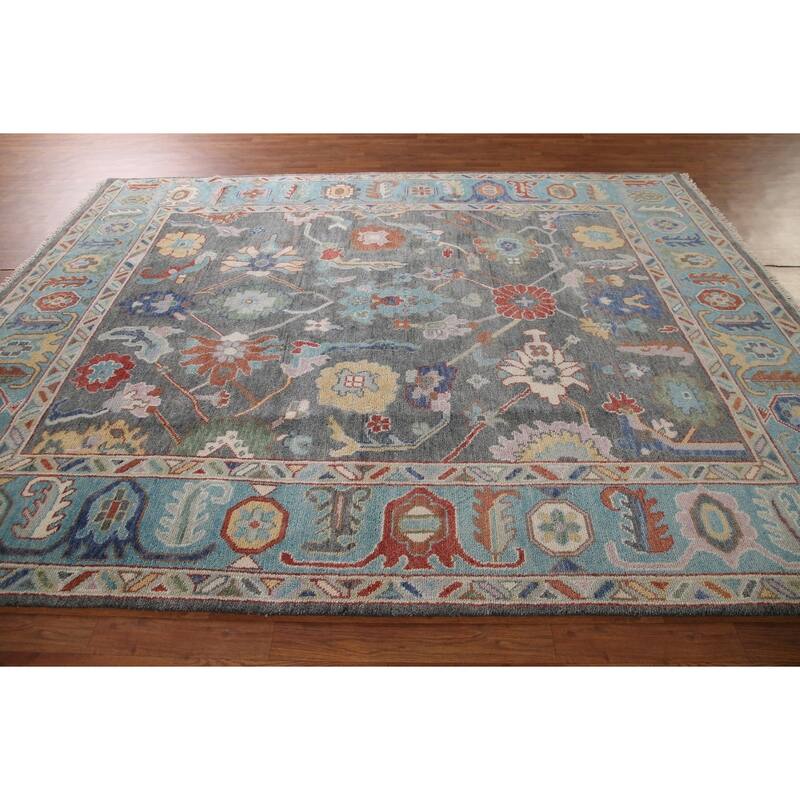 Gray Floral Oushak Oriental Area Rug Wool Carpet - 7'9"x 9'11"