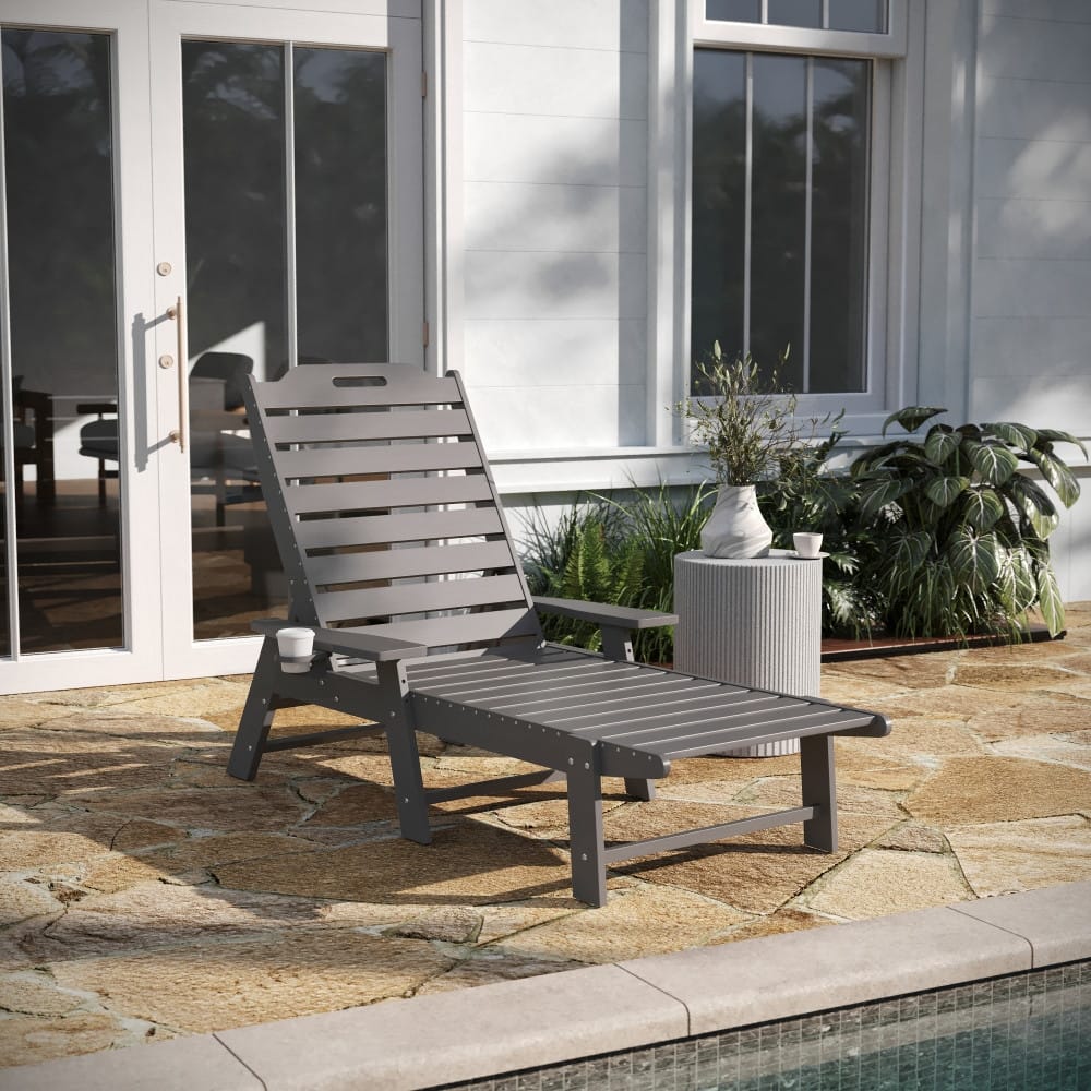 Outdoor Adjustable Lounge Chair with Cupholder